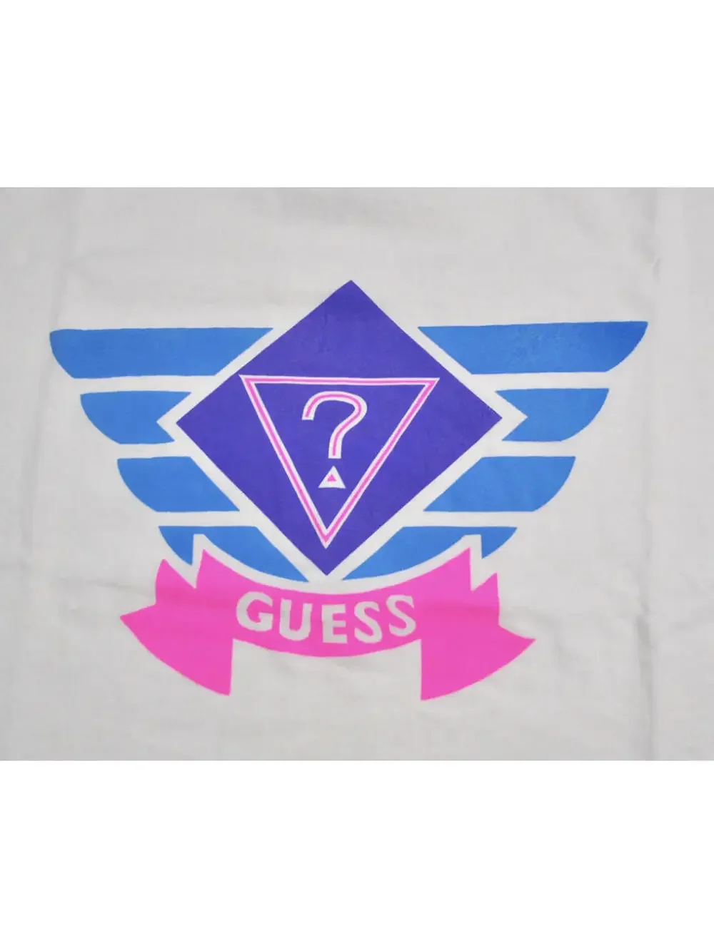 Vintage Guess 90s Crop White Brand Jeans Blue Purple Shirt Size Large - Picture 2 of 3